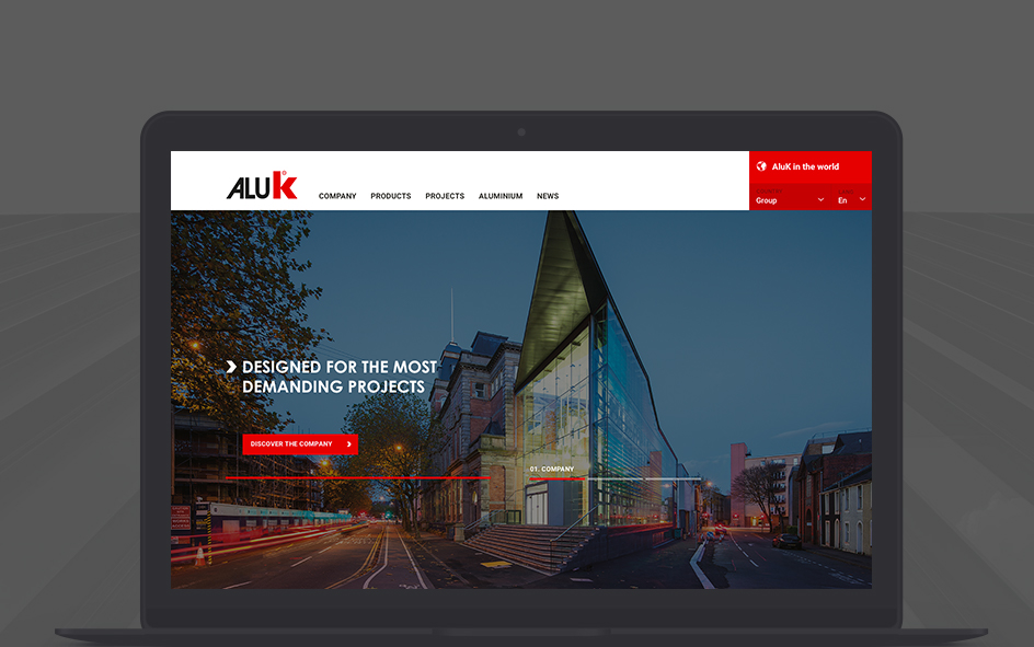 homepage du site internet AluK, fabricant de profilés en aluminium