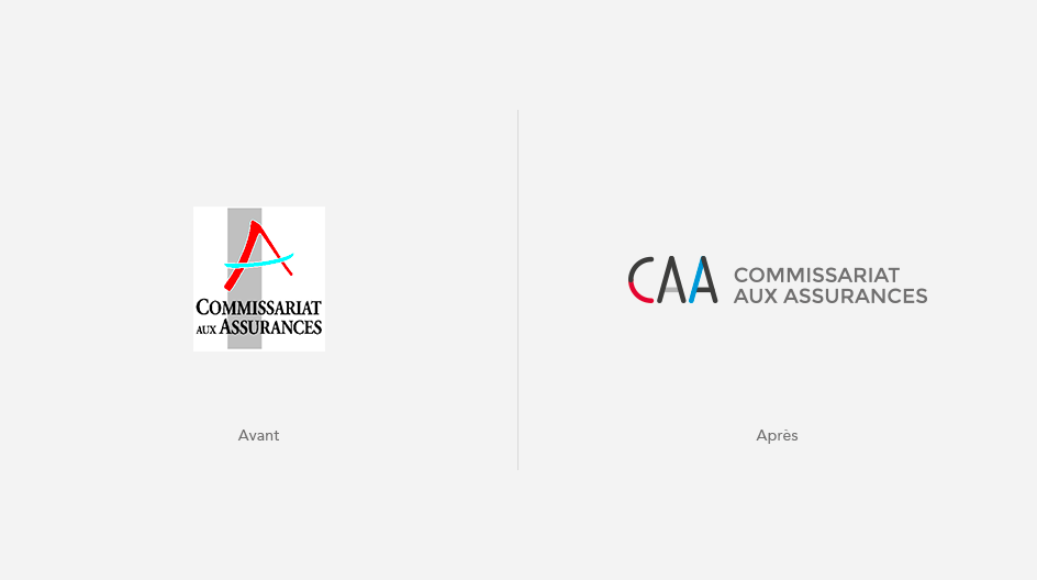 Comparaison de l'ancien logo du CAA avec le nouveau réalisé par h2a