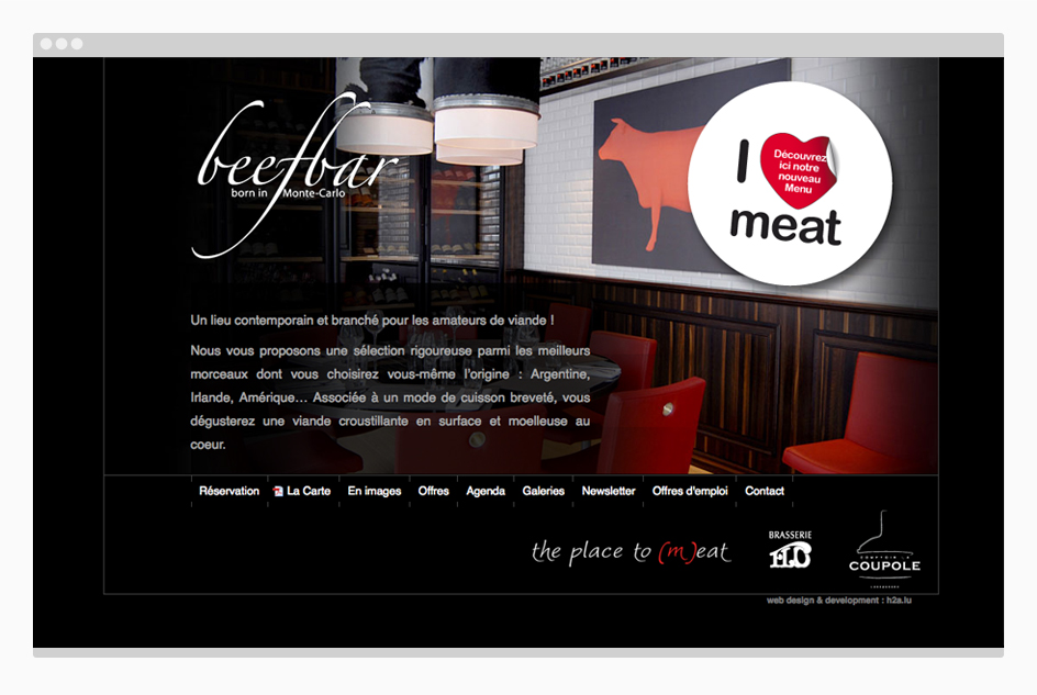 Page dédiée au beef bar - site web The Place to (m)eat