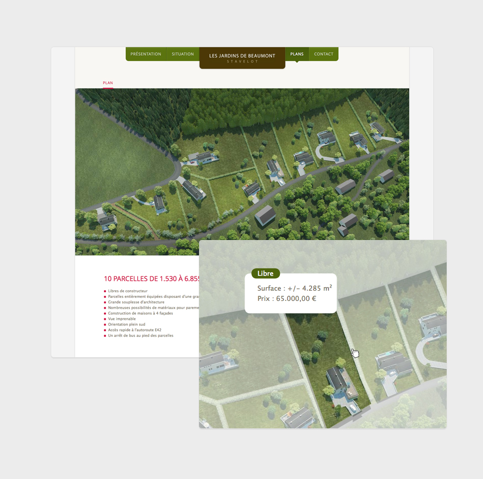 Plan des parcelles du le site web Les Jardins de Beaumont - Pierre & Nature - Créé par h2a