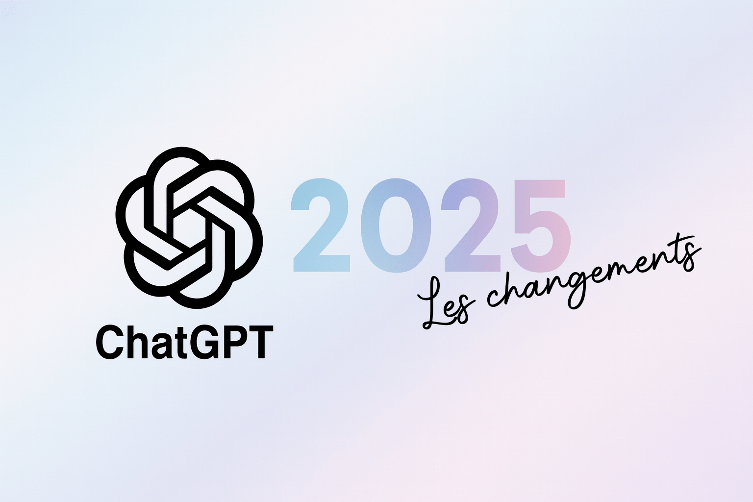 "Logo de ChatGPT à gauche et texte '2025 Les nouveautés' sur fond dégradé pastel.