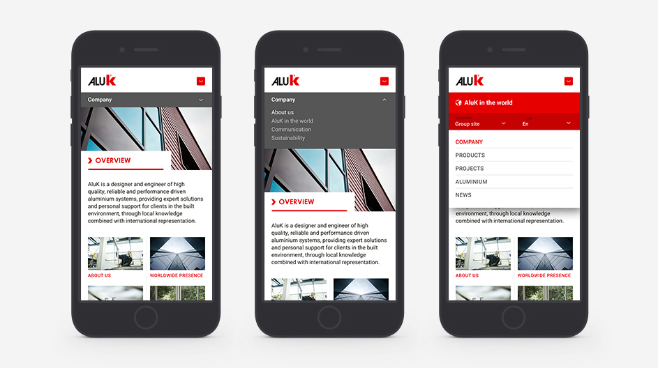 Affichage du site AluK sur différents terminaux (responsive design)