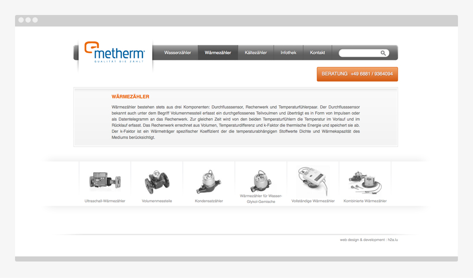 Aperçu d'une page du site internet Metherm
