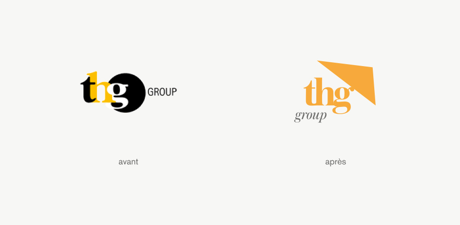 Ancien logo THG Group et nouveau logo THG Group l'un à côté de l'autre 