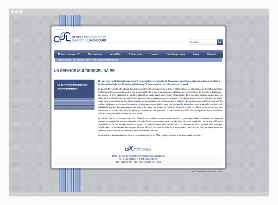Site web CFSL - page interne