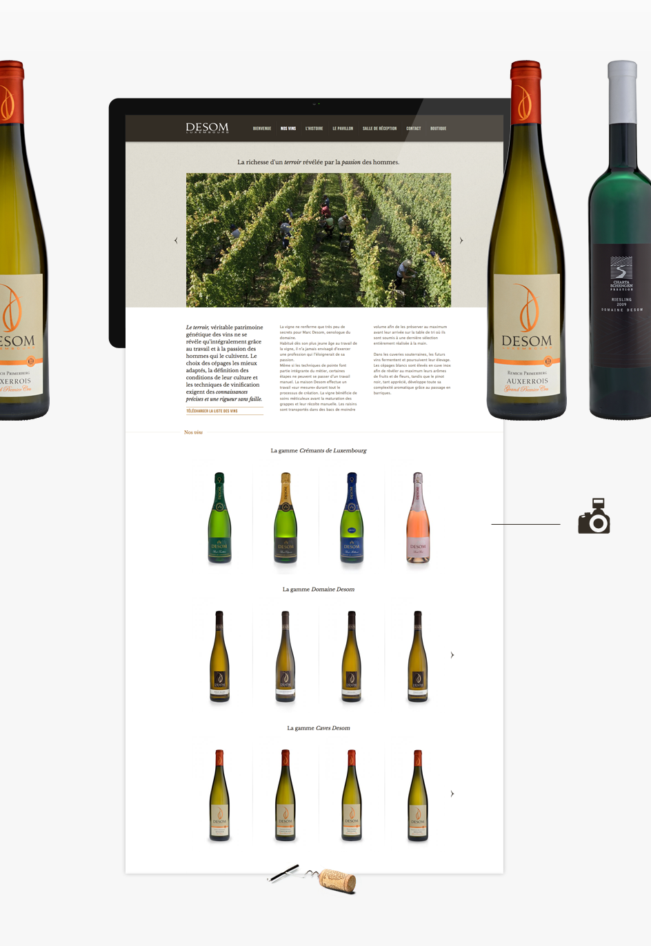 Site internet Caves Desom, page produits - bouteilles de vins