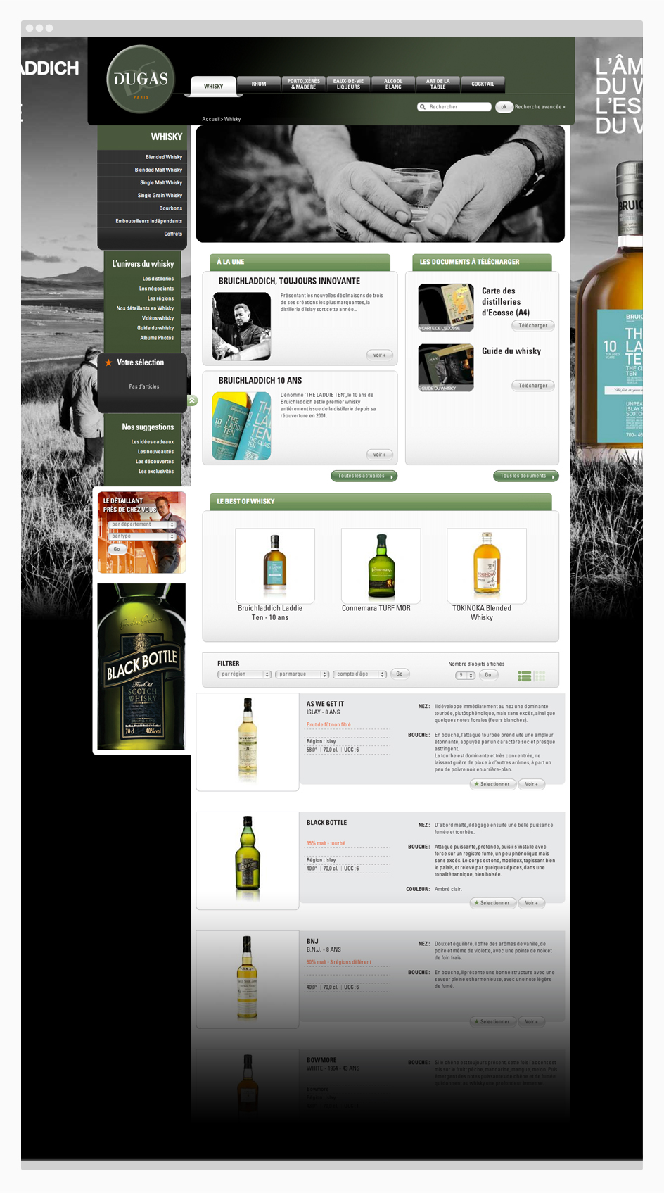 Site web Dugas - univers whisky