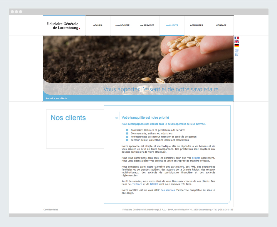 Site web partie Nos clients - Fiduciaire Générale de Luxembourg – FGL
