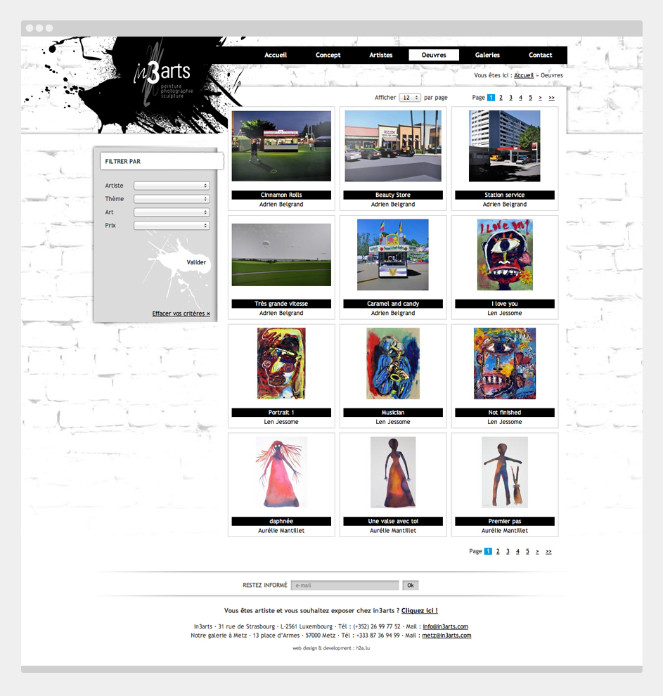 Site web In3arts - listing tableaux