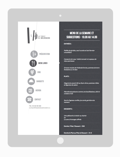 Site en responsive webdesign La Table du Belvédère - Affichage tablette