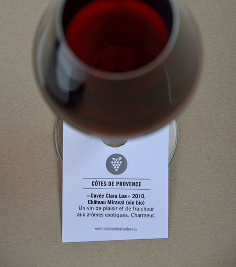 Etiquette des vins au verre de la table du Belvédère
