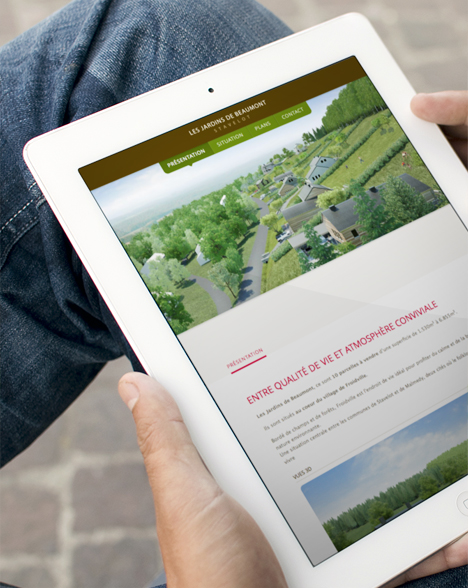 Site internet sur tablette pour Les Jardins de Beaumont - Pierre & Nature - Créé par h2a