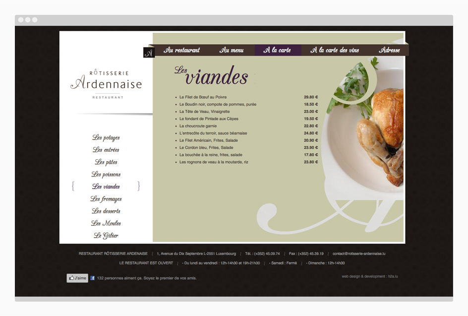 La Carte - site web de la Rôtisserie Ardennaise, restaurant au Luxembourg