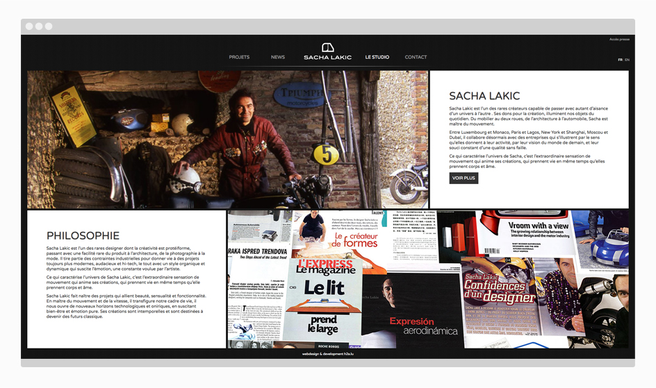 Page studio - site internet Sacha Lakic en responsive design