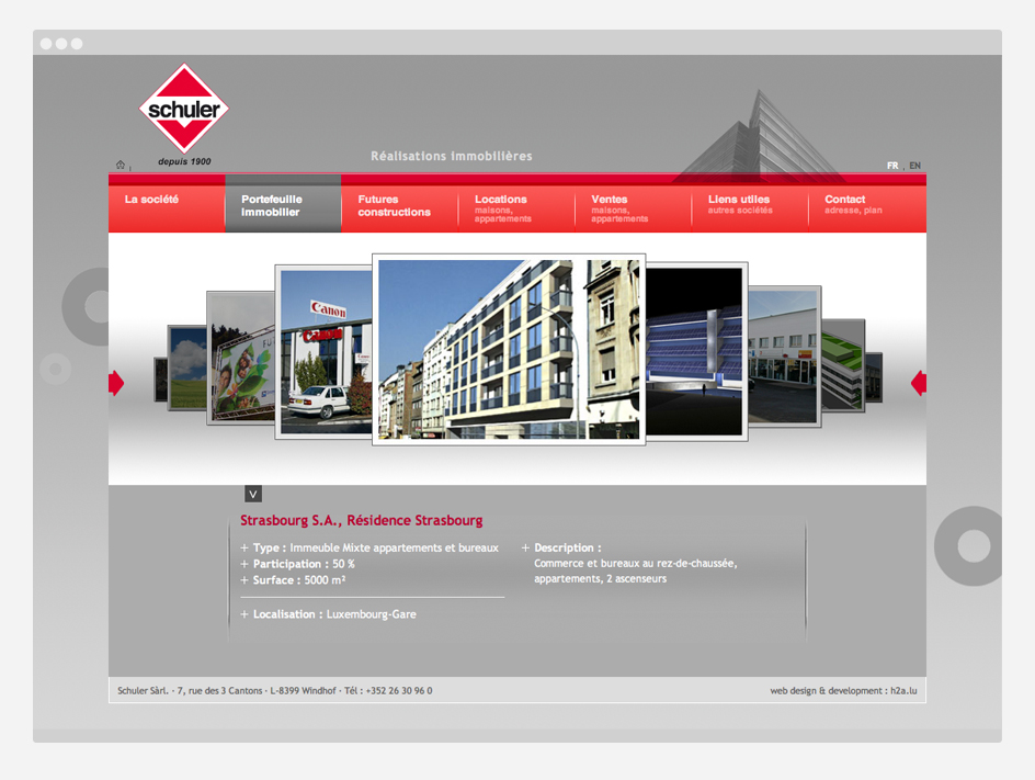 Site web Schuler immobilier - Portefeuille immobilier