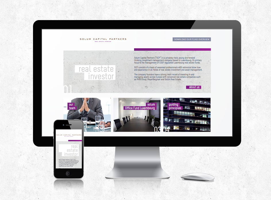 Site internet Solum Capital Partners développé en responsive design : affichage ordinateur et smartphone