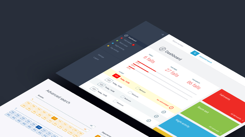 Dashboard de l'application après design - FloorInMotion Care - web-app de sols connectés pour la santé