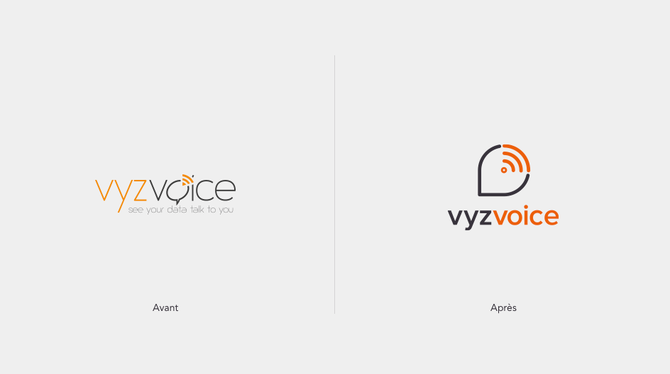 Changement complet du logo de Vyzvoice : avant / après
