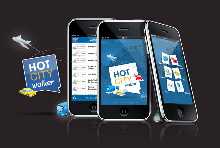 Design de l'application iphone Hotcity Walker par la webagency h2a