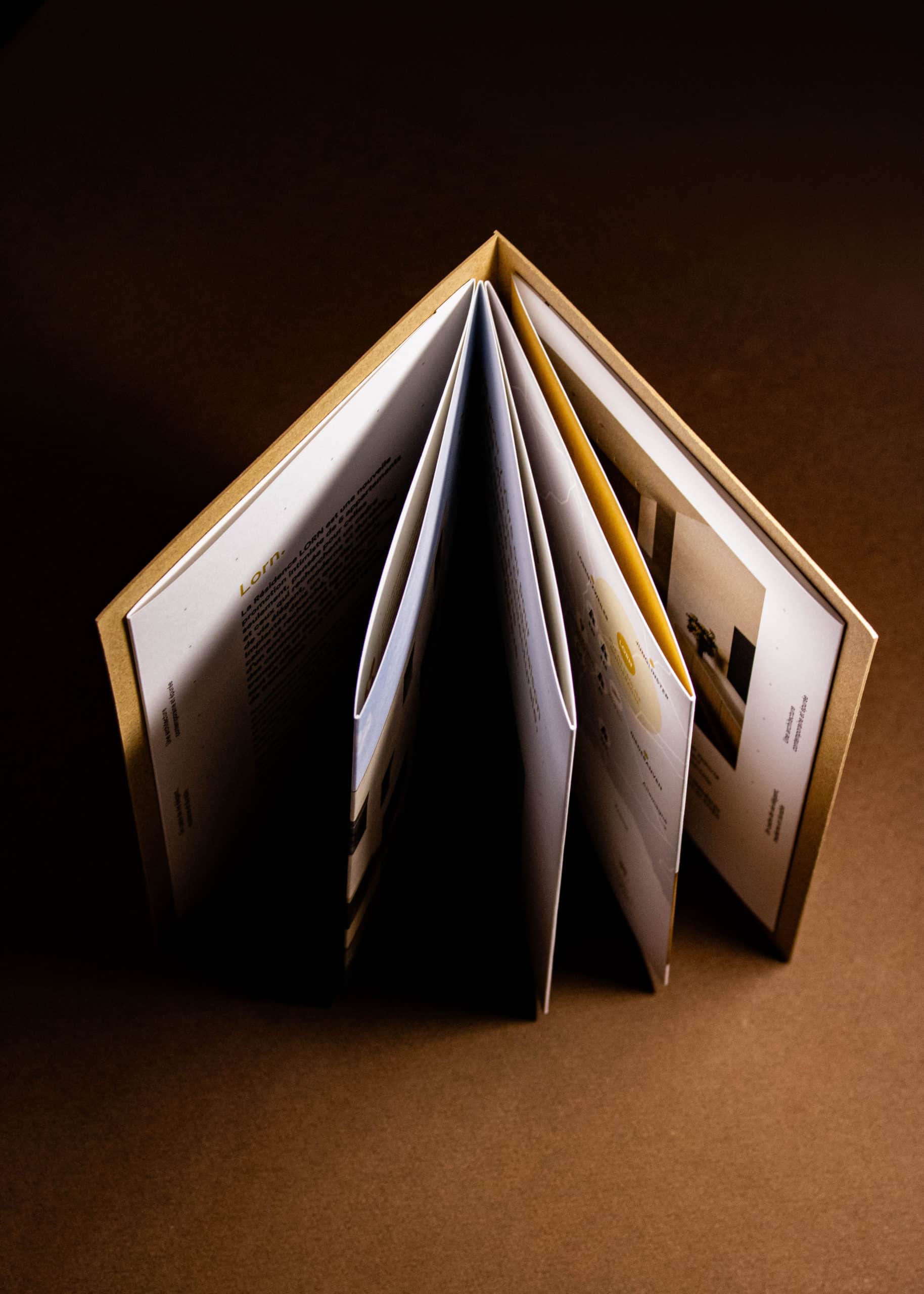 Pile de plaquettes « M21 » aux couvertures kraft, en éventail