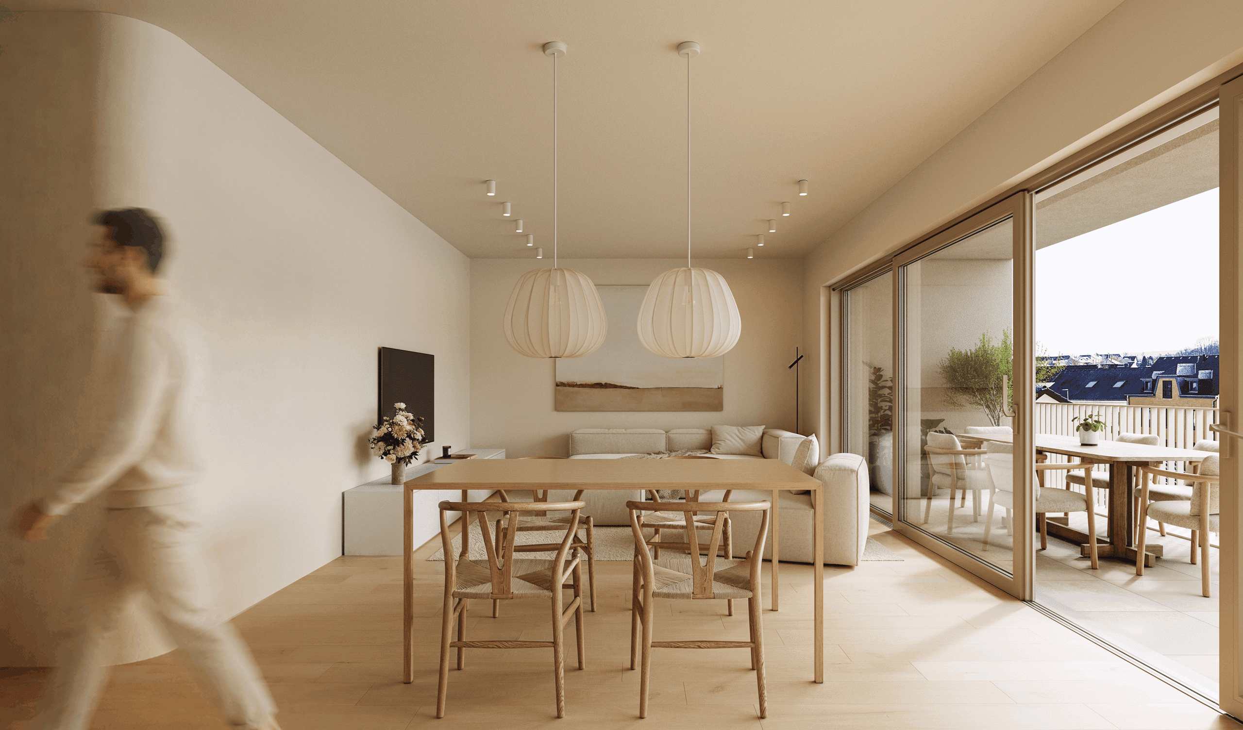 Rendu 3D d'un couloir intérieur du projet Jubé Residences
