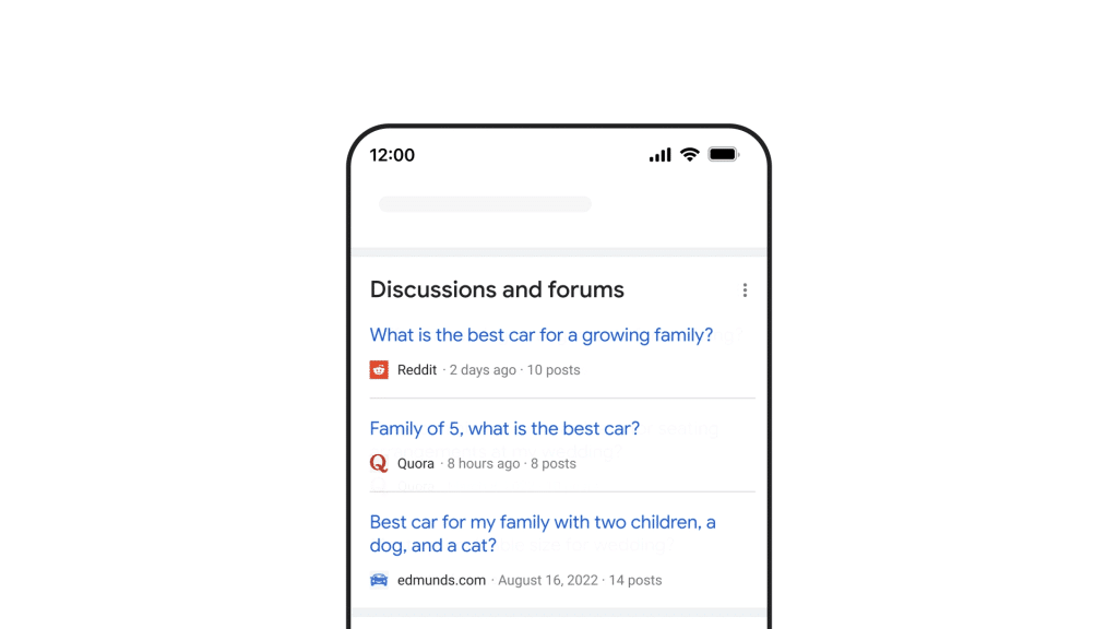 Section « Discussions and forums » dans des résultats de recherche