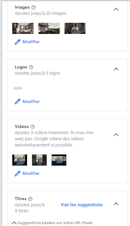 Fenêtre de paramétrages d'une campagne SEA Google Ads.