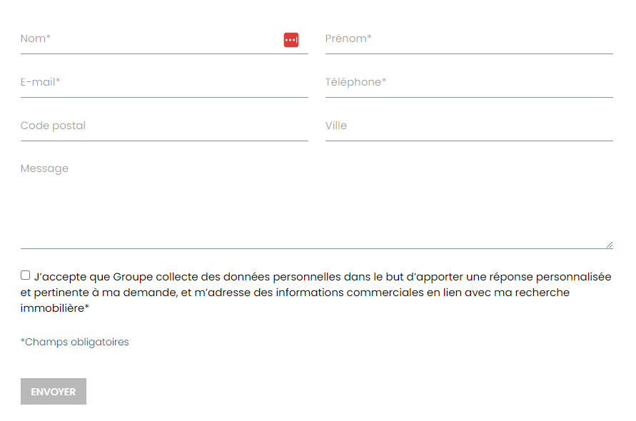 Formulaire de contact en tant que page de destination 