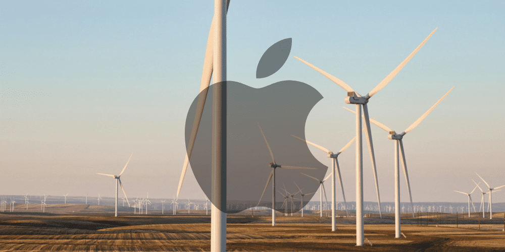 logo "Appel" avec en arrière plan des éoliennes