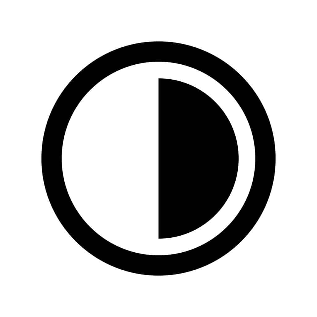 Image graphique représentant "logo de contraste" représenté par un cercle, moitié blanc, et moitié noir.