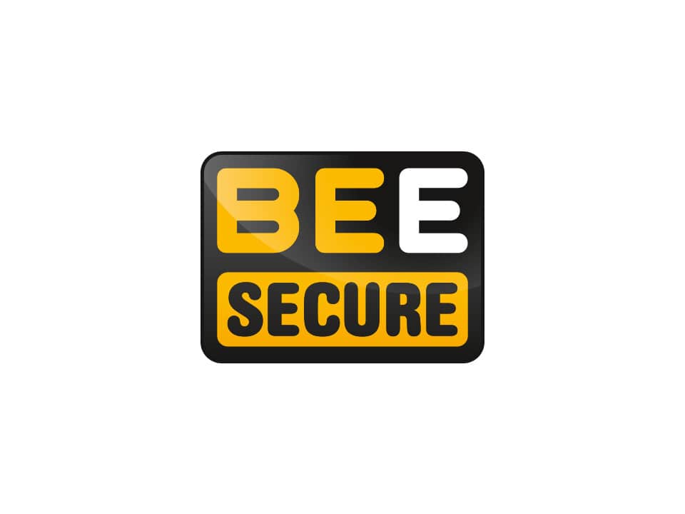 Logo noir et jaune avec écrit "BEE SECURE"