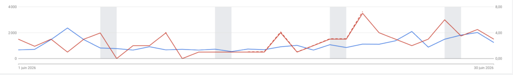 graphique représentant des résultats de visibilité et de conversions de campagnes SEA